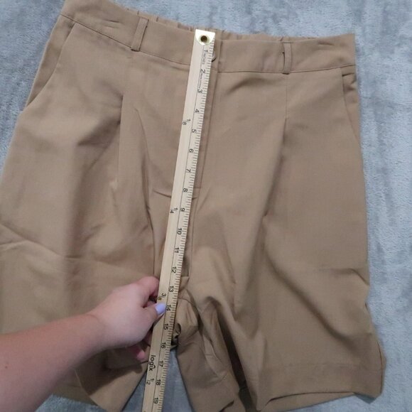 Shorts Womens L Brown Bermuda Pleated Trouser Tailored Modest Minimalist Office - Picture 8 of 16